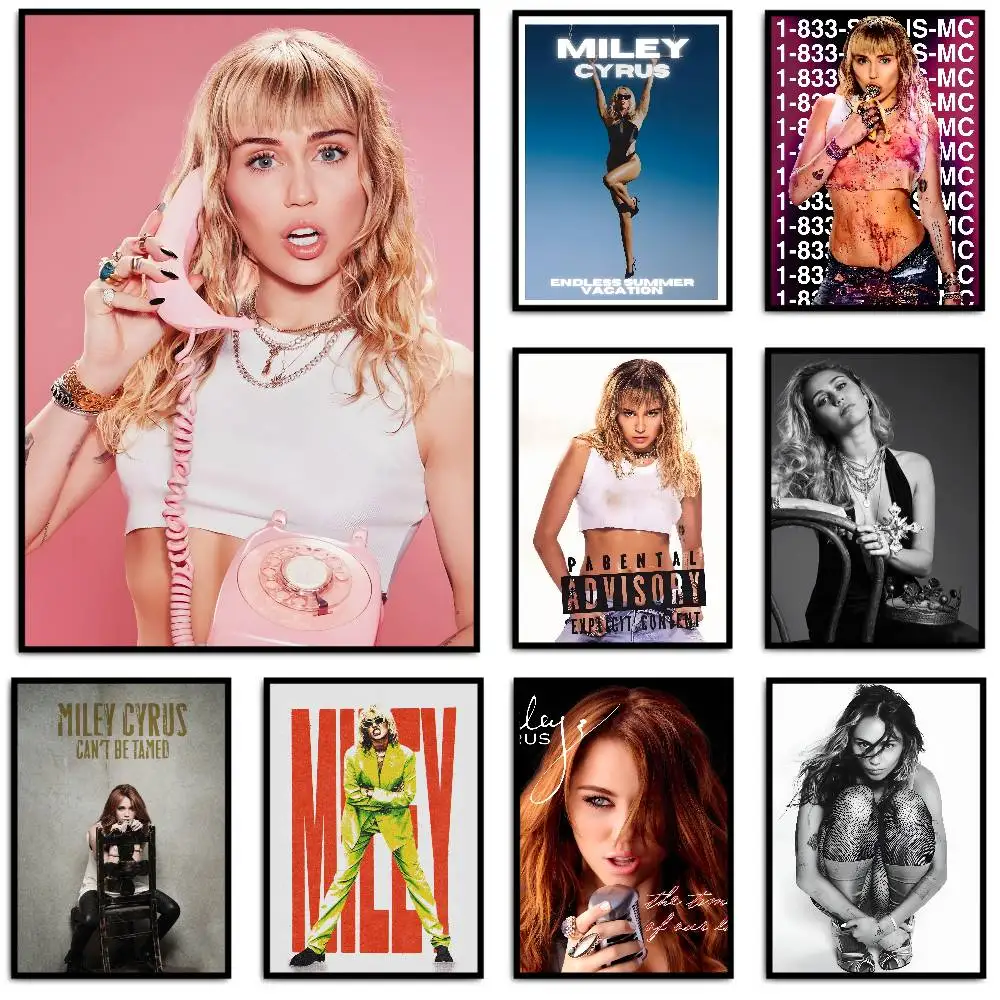 Diva miley cyrus flores cartaz hd arte parede pegajosa à prova dwaterproof água casa sala de estar quarto barra decoração estética