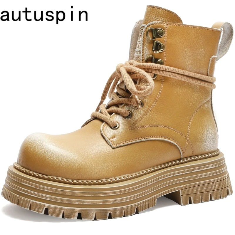 

Autuspin Retro New Ankle Boots for Women Winter Autumn Increased Height Short Botas Female Outdoor Round Toe Shoes Street Tide