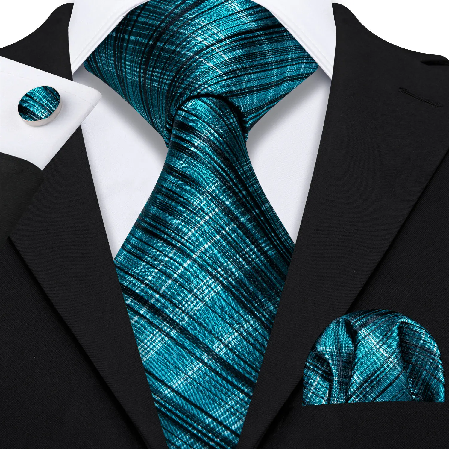 Yellow Plaid Ties For Men Shirts Men\'s Tie Handkerchief Cufflinks Set 15 Colors Neck Tie Fashion Design S-5241