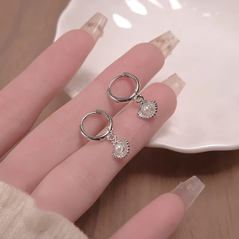 Ohrring aus 925er-Sterlingsilber mit Muschelperle, Ohrschnalle, Tropfenohrringe für Damen, modisch, Mädchen, Studenten, Schmuck, Schule, öffnet Geschenk – Detail 2