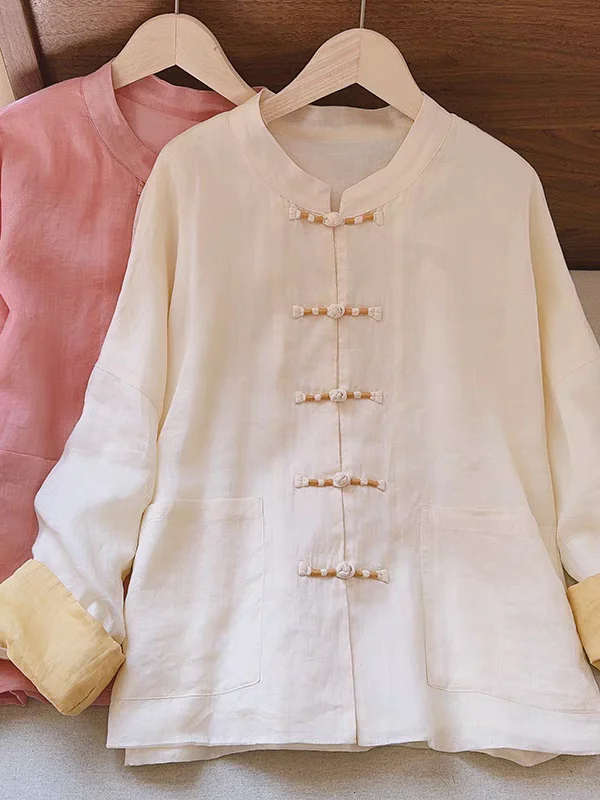 

Ретро-кардиган из хлопка и льна, весенняя новинка, свободный крой, длинный рукав, с отворотами на манжетах, на пуговицах, для женщин больших размеров, повседневная одежда