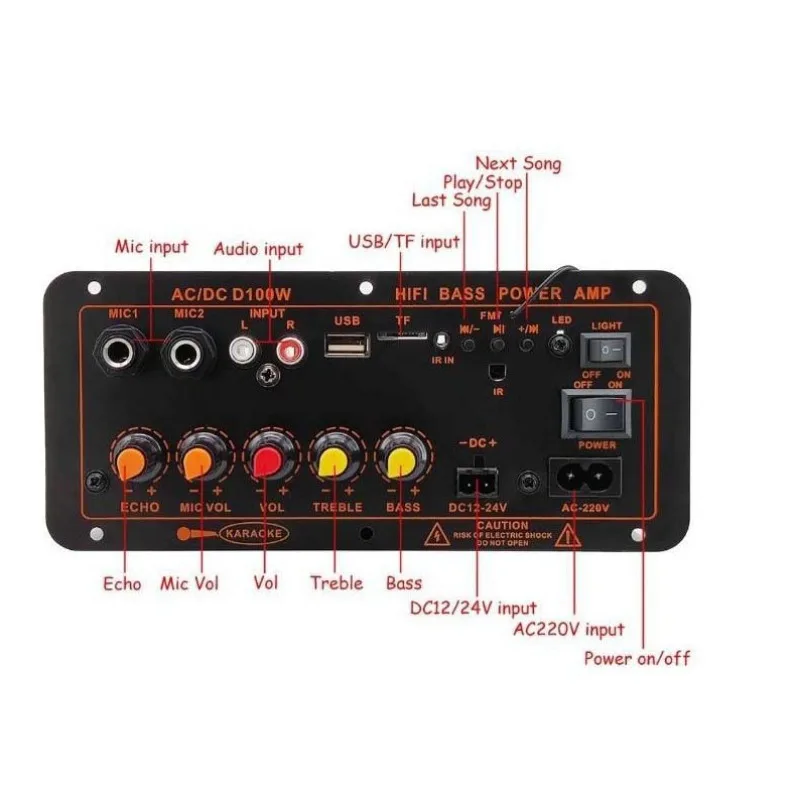 2Pcs D100W High Power Amplifier Board 12V 24V Bluetooth TF‑Card Player Car Audio Amplifier Mainboard Replacement Parts