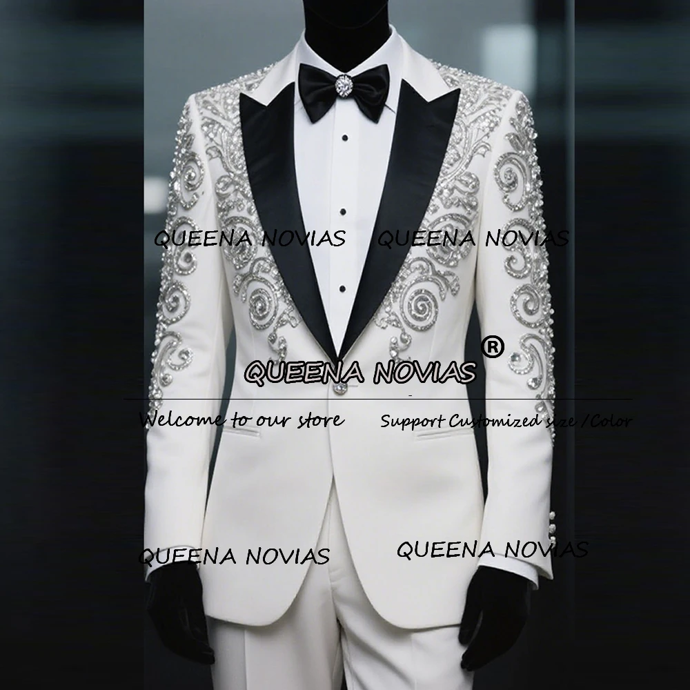 

Мужские модные костюмы с камнями из бисера, мужские комплекты из 2 предметов, итальянский дизайн, свадебные смокинги для жениха, индивидуальные terno masculino completo 2025