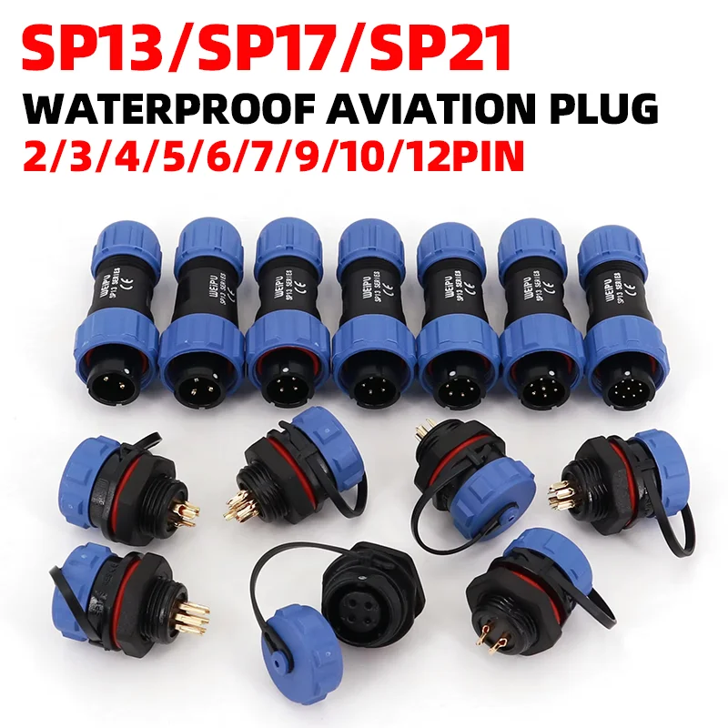 

IP68 Waterproof Aviation Connector, SP13/SP17/SP21 Male/Female Connectors 1 - 9 Pin, Plug & Socket, Nut/Flange/Docking Options