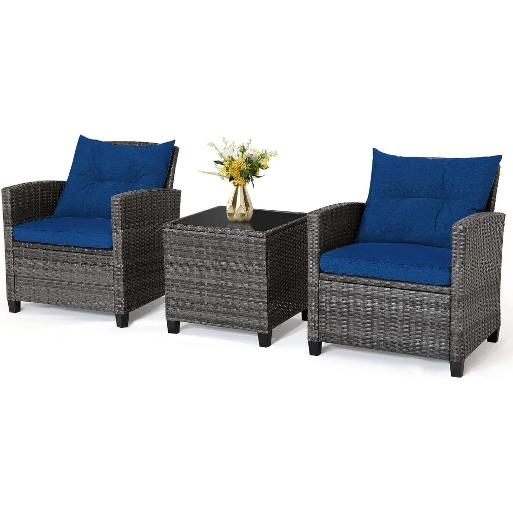 

Willow courtyard furniture set -3-piece courtyard rattan sofa set, outdoor conversation set with tempered glass tabletop