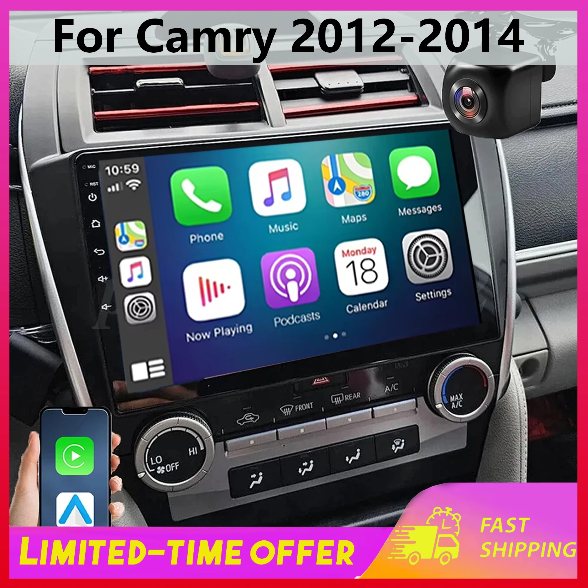 

Автомагнитола с GPS-навигацией для Toyota Camry 2012-2014, Android 15, беспроводной CarPlay, Bluetooth, 2+32 ГБ, мультимедиа