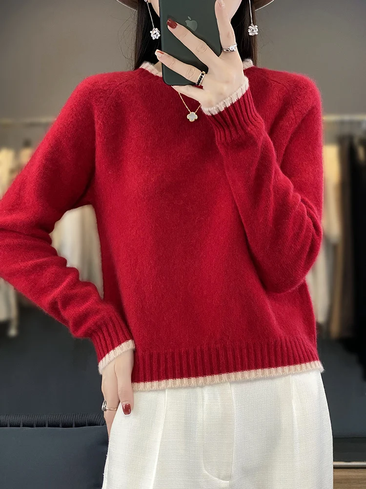 

ANGEL Autumn Winter Women Sweater O-Neck Solid Basic Pullover 100% Merino Wool Bottoming Shirt Cashmere Knitwaer Female Clothing