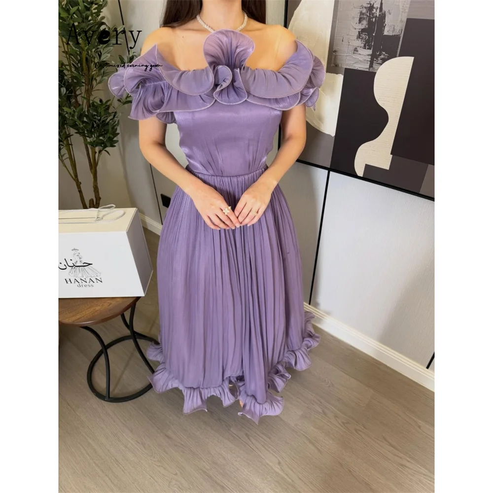 

Avery Customized A-line Purple Off Shoulder Sleeveless Luxury Elegant Party Dresses for Wedding Woman Ball Gown Dresses Evening