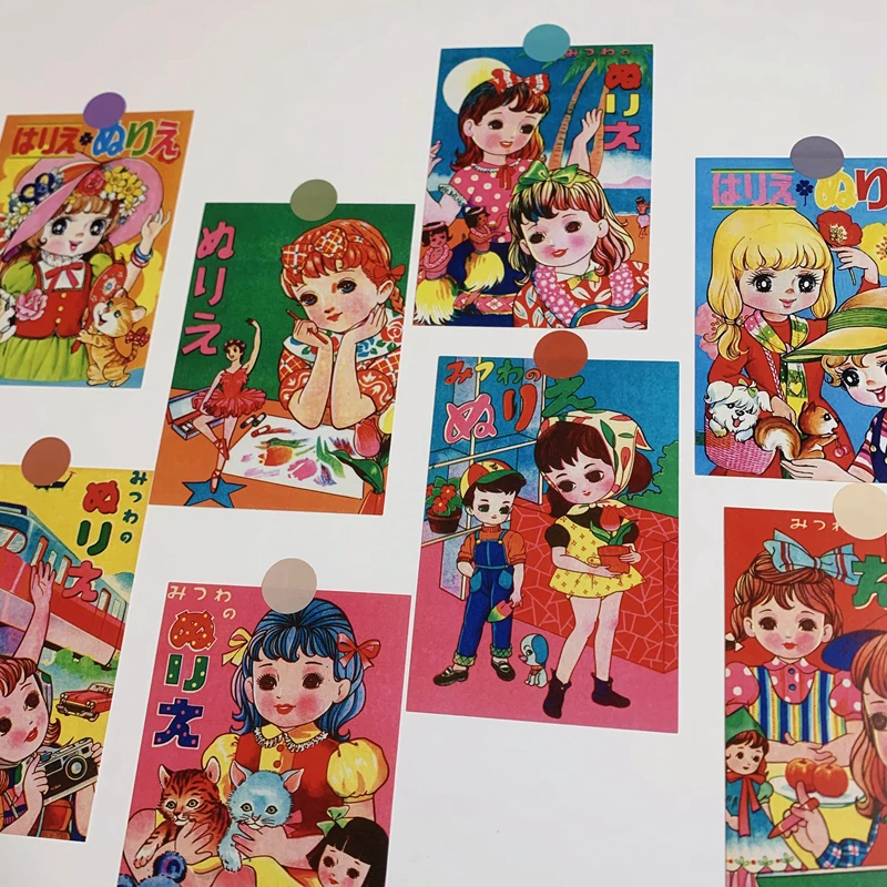 8PCS Cartoon doll retro pictorial Stickers Crafts And Scrapbooking stickers book Student label Decorative sticker kids toys