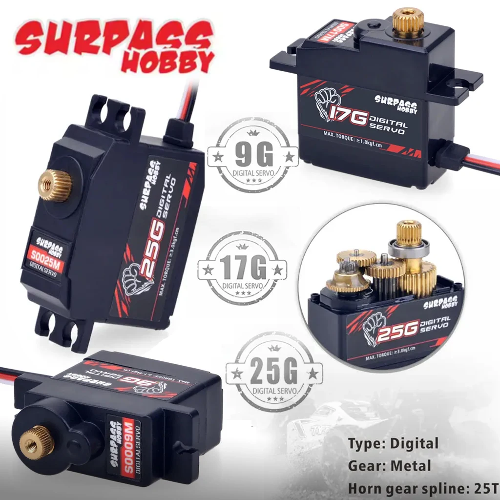4PCS SURPASS Hobby Waterproof Servo 9g 17g 25g Digital Micro Servo for RC Plane Drone RC Mini Car Helicopter Fixed-wing Wltoys