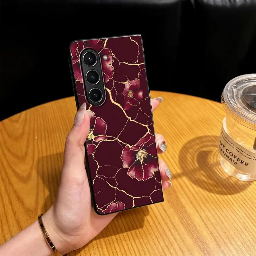 Burgundy Marble Print Case for Samsung Galaxy Z Fold 8 Ultra Z Fold 7 6 5 4 3 ZFold5 ZFold3 ZFold6 ZFold4 ZFold7 Phone Cover
