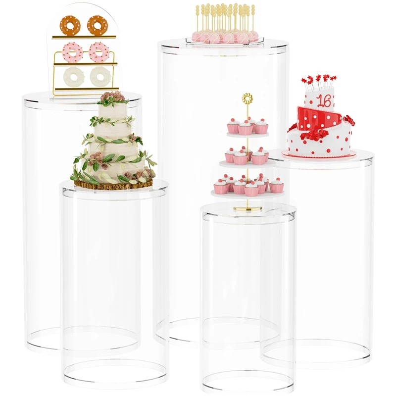 

5Pcs Cylinder Stands For Party Metal Cylinder Pedestal Stand White Round Cylinder Tables Plinth Display Stands Cake