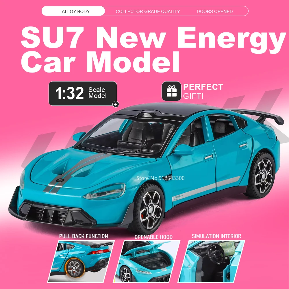 

1:32 Scale SU7 ES8 Car Model Toy Doors Opened Metal Diecsat Cars Pull Back Sound Light Vehicle for Children Birthday Presents
