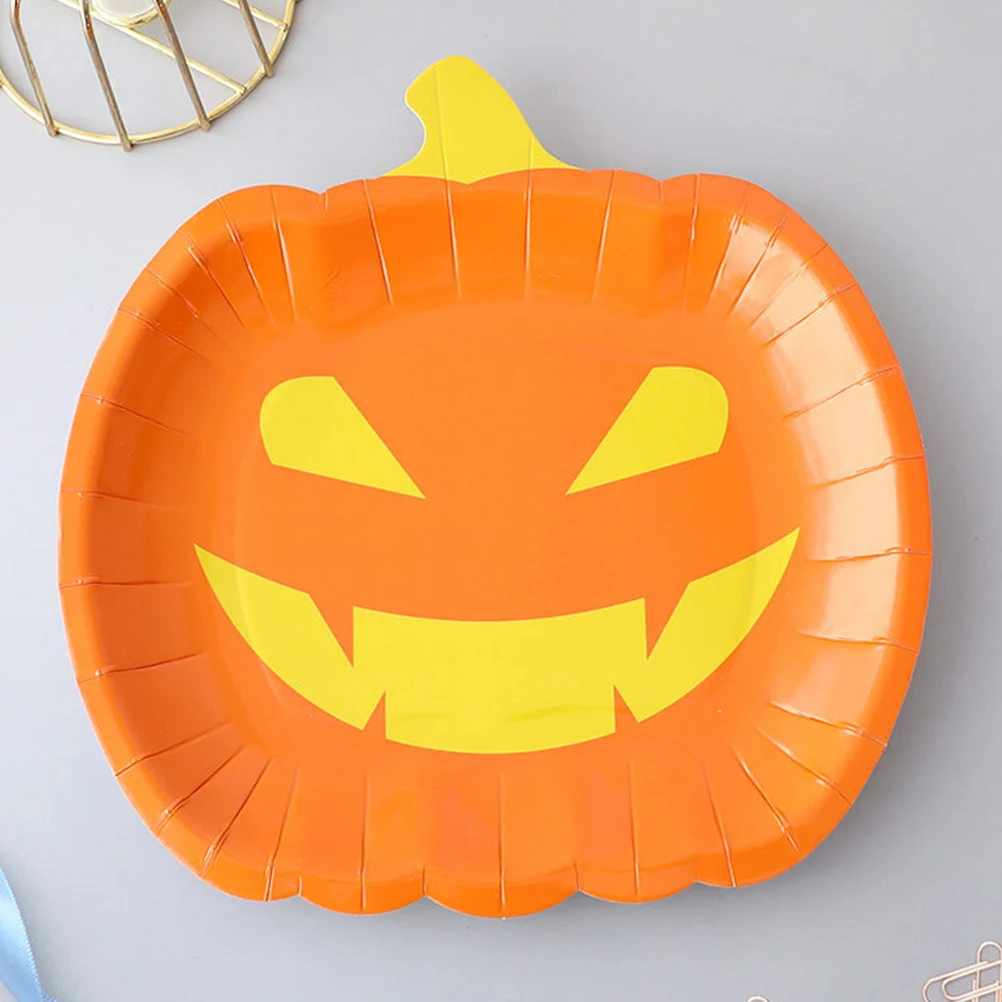 

20 Pcs Pumpkin Smiling Dinner Plate Halloween Party Table Paper Plates Shaped Themed Serving Dish Bright Color