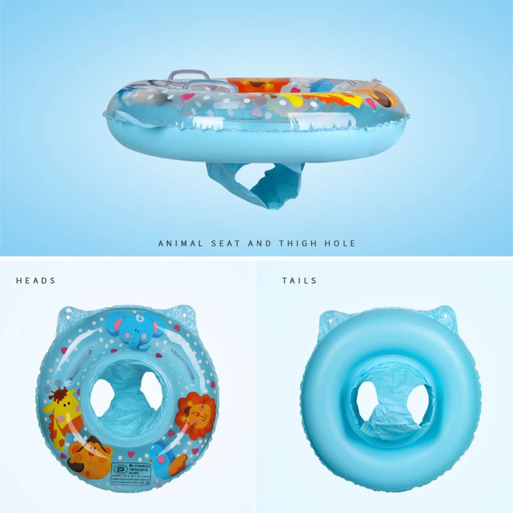 Inflatable Swimming Ring with Handle Swimming Float Seat Ring PVC Cartoon Animals Float Boat Baby Water Sports Toy