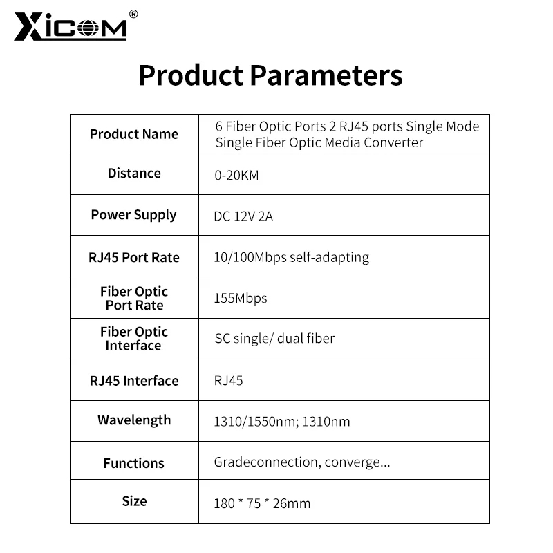 Imagem -06 - Single Mode Fiber Optical Transceiver Ethernet Fiber Switch Fiber Optic Port Rj45 12v 2a Alimentação 10 m 100m 20km