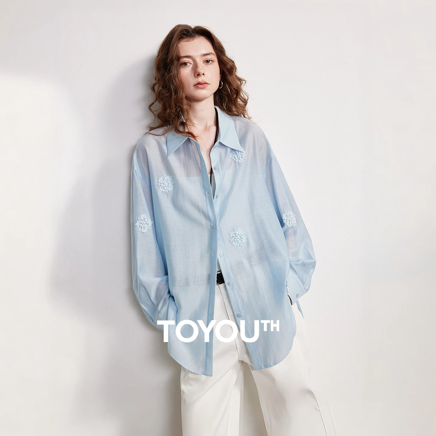 

TOYOUTH Women Shirt 2026 Spring New Lyocell Acetate Three-dimensional Embroidered Loose Jacket