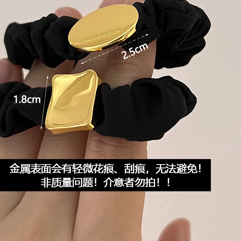 Black Fabric High-Grade Hair Rope Simple Hairband for Tying up Hair French Gold Alloy Love Square Headdress Elastic Hair Bands