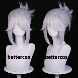 Game Valorant Jett Cosplay Wig Jett Silvery White  Silver Grey Wig Heat Resistant Synthetic Hair Wigs + a wig cap