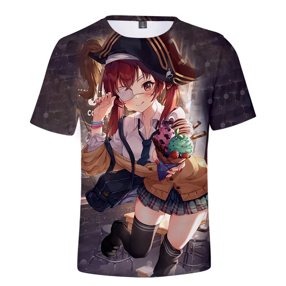 HOLOLIVE-Camiseta de manga corta con cuello redondo para hombre y mujer, camisa de Anime de VTuber Houshou Marine, ropa de calle Harajuku 3D