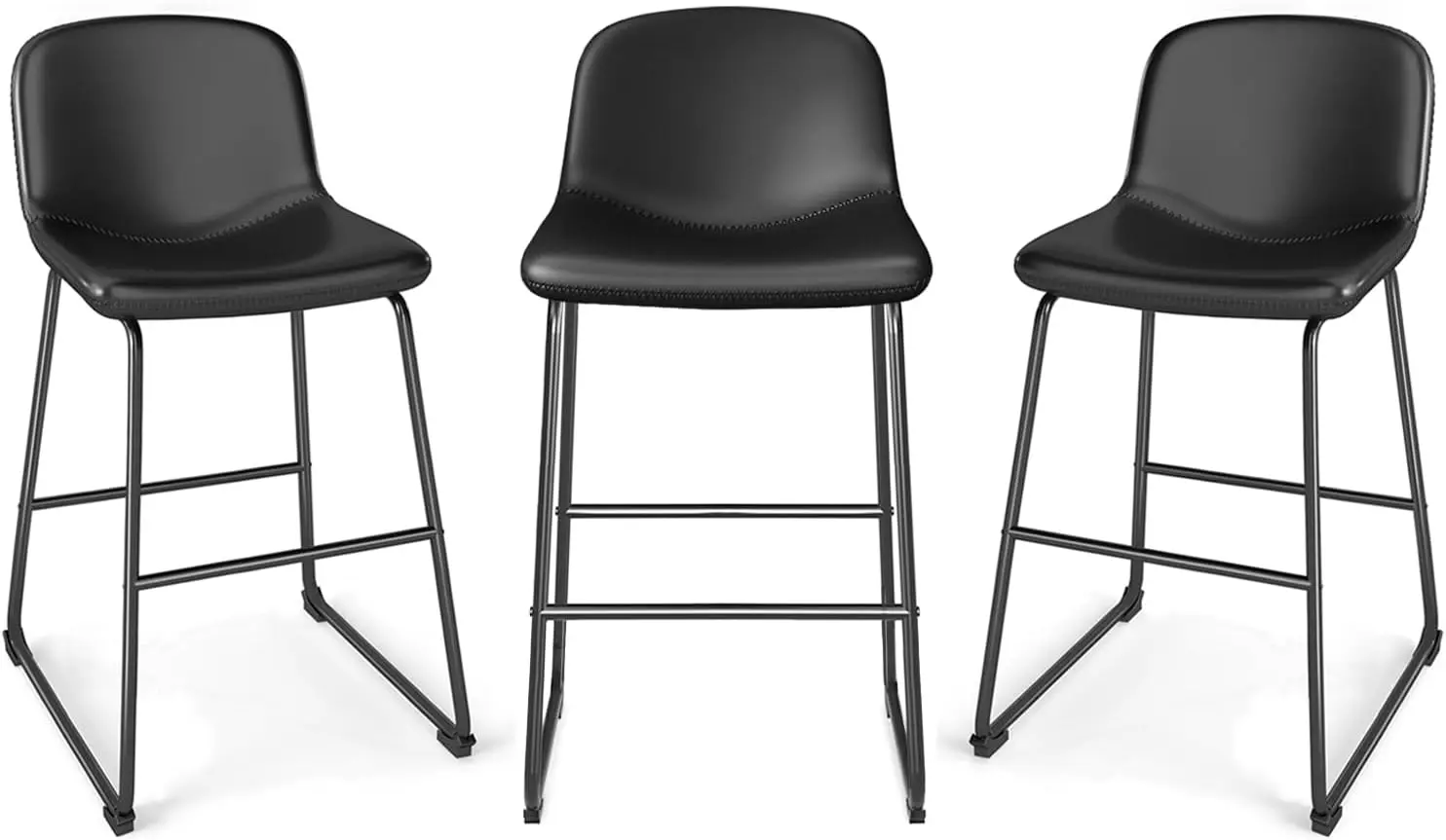 

Counter Height Bar Chairs Set of 3, Black Modern Counter Stools with Back & Metal Legs, Armless Dining Chairs for Kitch