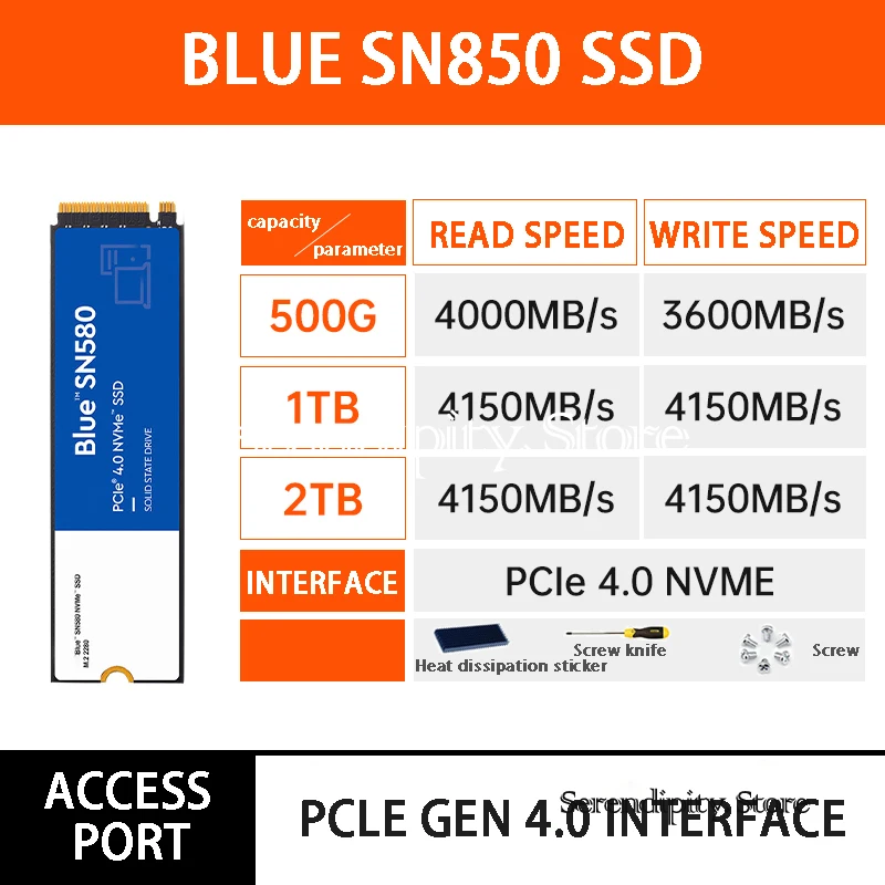 Original NEW Storage Hard Drive Notebook NVME Solid State M2 Hard Drive SSD Desktop Computer BLUE SN580 500G/1T/2T