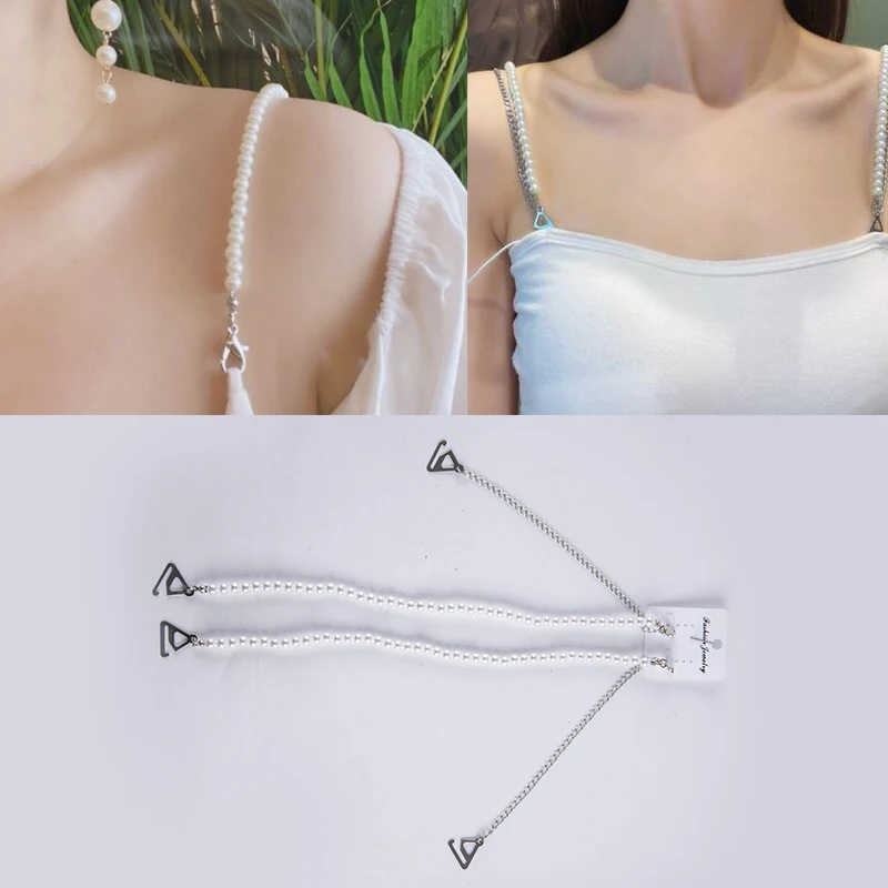 New Bras Straps Invisiable Adjustable Straps Sexy Beauty Back Pearl Shoulder Strap