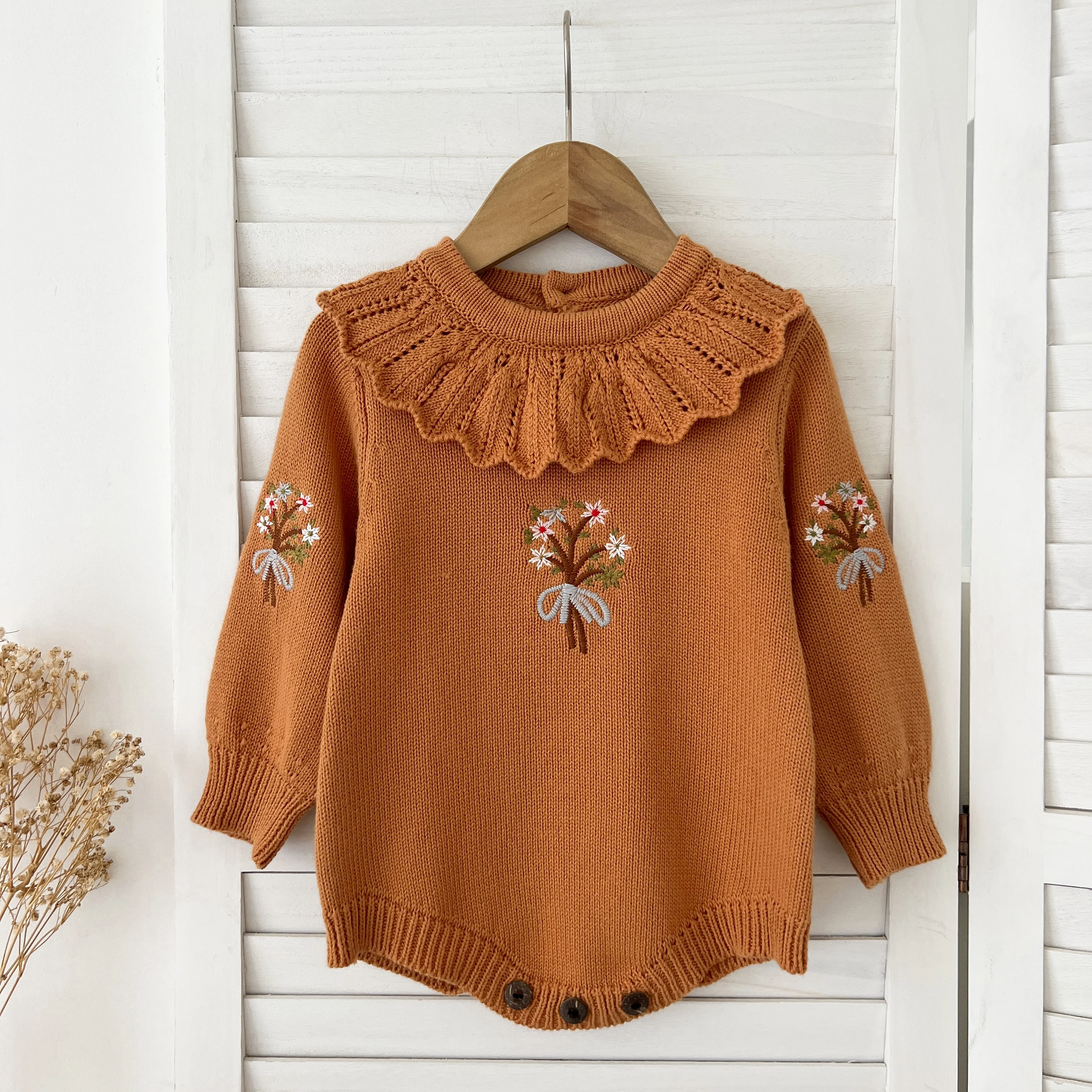 Weihnachten Stickerei Floral Baby Mädchen Pullover Strampler Neugeborenen Lange Ärmel Stricken Kleidung Prinzessin Strickwaren Winter Herbst Overall ﻿ – Detail 10