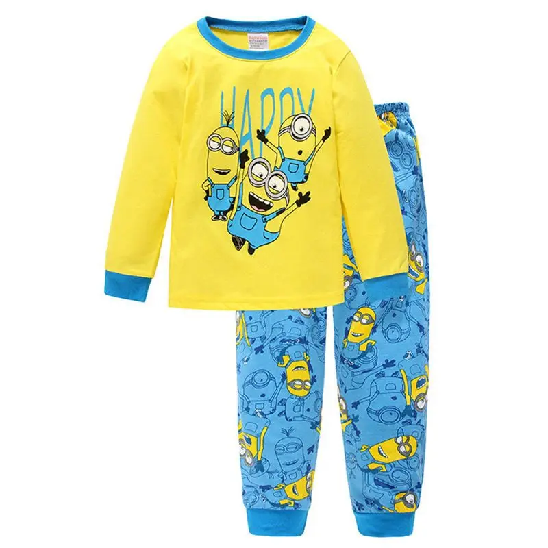 Despicable Me Minions Animation Peripheral Cartoon Children's Long Sleeve T-Shirt Cotton Pajamas Set Cute Home Clothing Gift