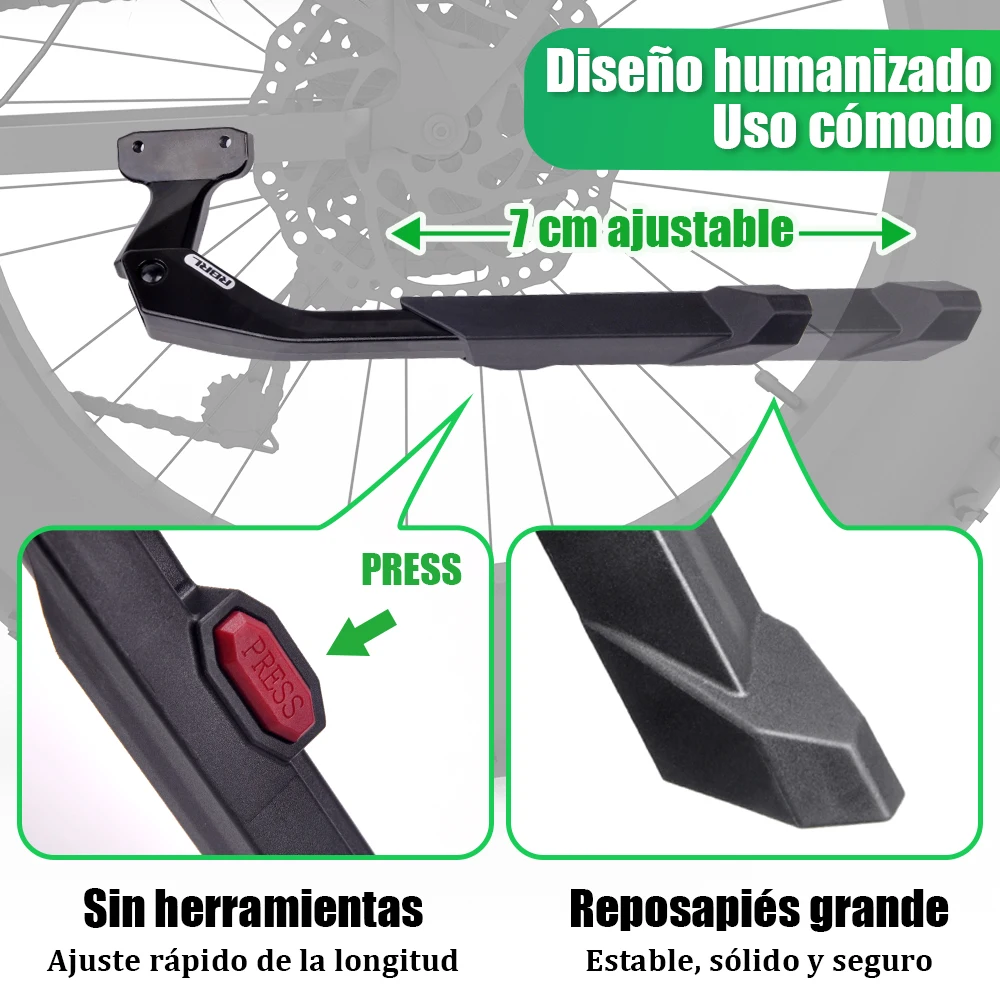 Soporte de bicicleta RBRL, soporte ajustable para bicicleta de montaña, aleación de aluminio, soporte lateral grueso para bicicleta eléctrica de carretera de 24-29"