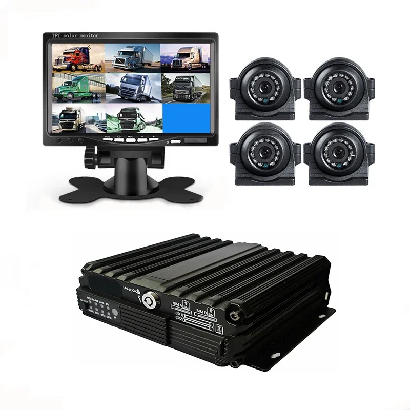 4CH 720P Mobile Vehicle Car DVR MDVR Video Recorder System with 4  IP69 Rear Side Front Camera for Truck Van Bus RV