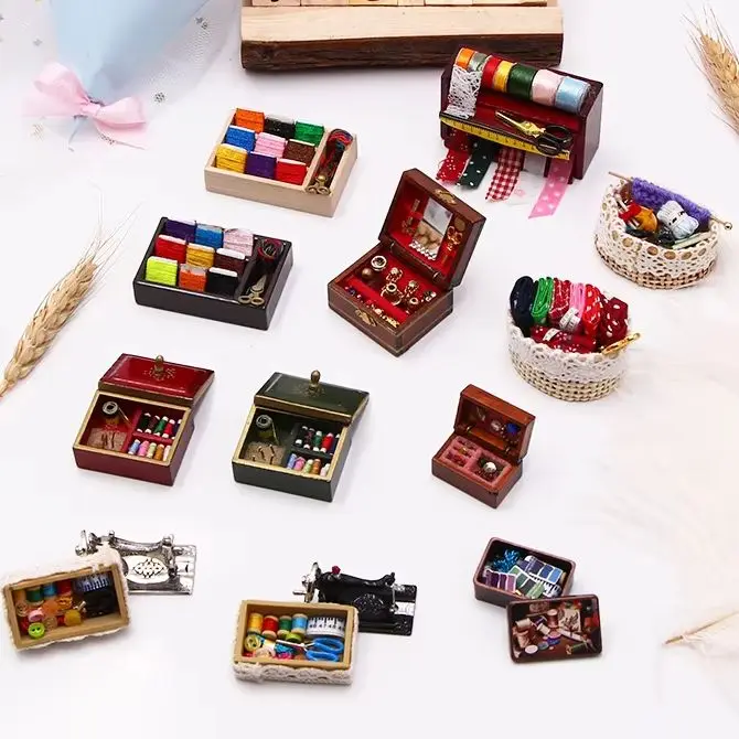 1:12 Dollhouse Simulation Mini Craft Sewing Wool Knitting Tool Workbox Suit Miniature BD11 Toy Model Scene Matching Decoration