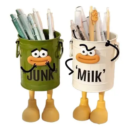 Cute Big Mouth Pencil Holder Cartoon DIY Desktop Storage Buckets Round Large Capacity Pen Container Students Stationery