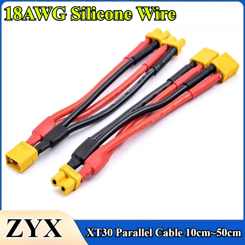 

XT30 Parallel Battery Connector Male/Female Cable Dual Extension Y Splitter 3-Way 18AWG Silicone Wire for RC Battery Charger