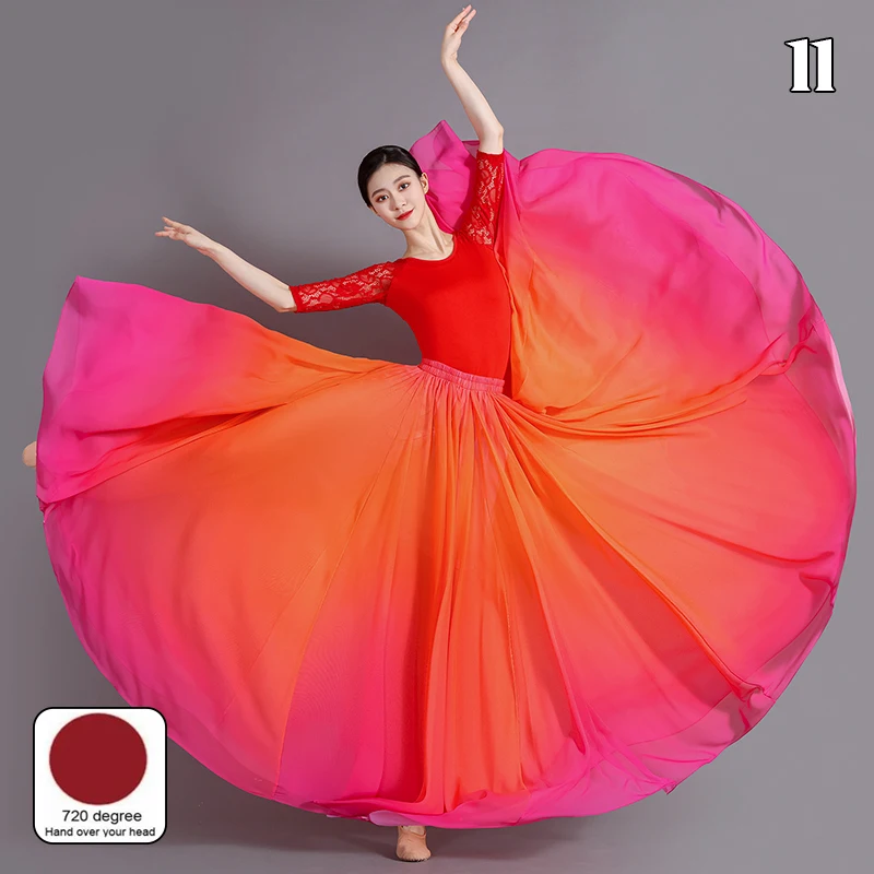 Gonne da ballo per spettacoli teatrali di danza classica da donna Costumi da 720 gradi Gonne per artisti di danza flamenco sfumata multicolore