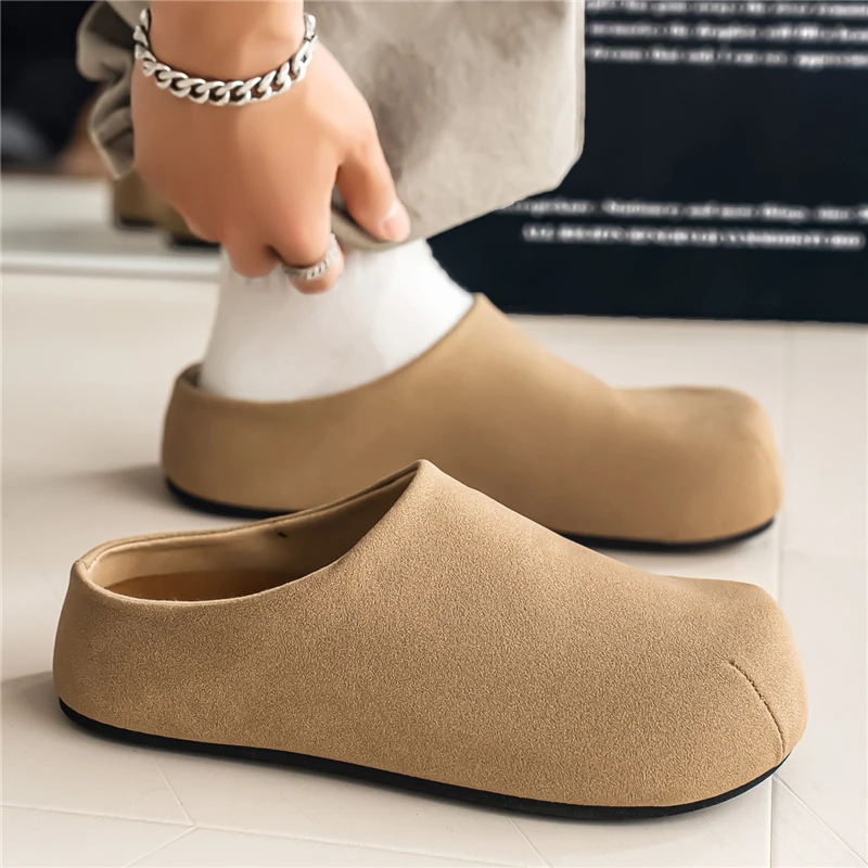 Large Size 46 Mens Leather Mules Slip-On Flats Driving Shoes Casual Summer Sandals Lightweight Backless Loafers Outdoor Footwear
