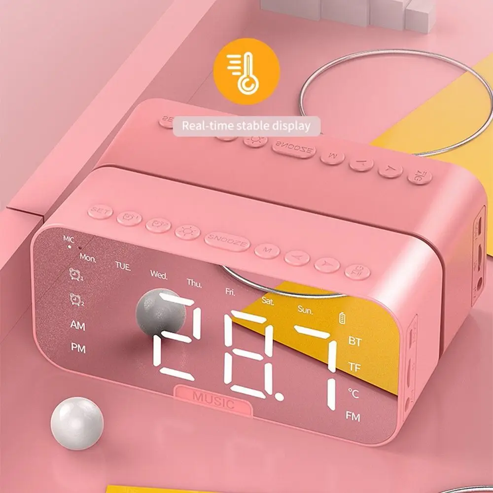 5-in-1 FM Radio Alarm Clock Reminder LED Digital Display Digital Table Calendar with Mirror Bluetooth Small Digital Clock Office