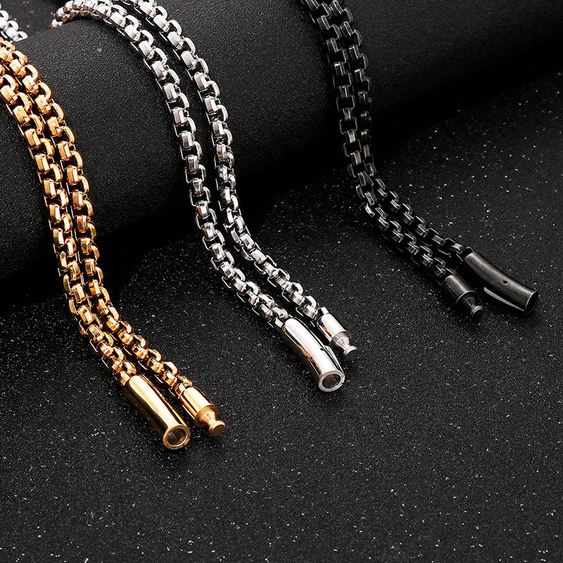 Fongten 55cm Square Box Chain Necklace For Men Stainless Steel Heavy Men Collar Choker Multiple Color Hip Hop Charm Jewelry