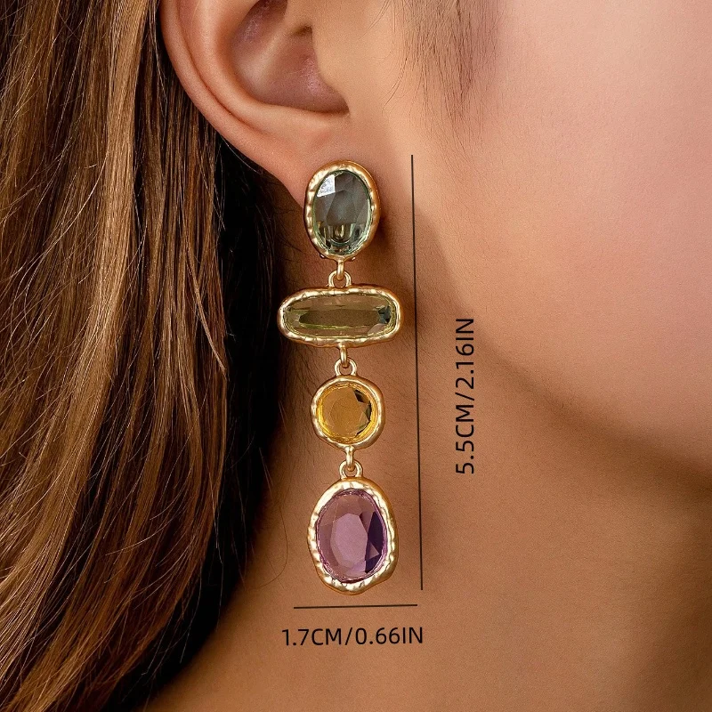Mehrfarbige geometrische Tropfenohrringe für Damen, vergoldet, transparenter Kristall-Ohrring, modisch, für Hochzeit, Party, Alltag, Schmuck, Geschenk – Detail 6