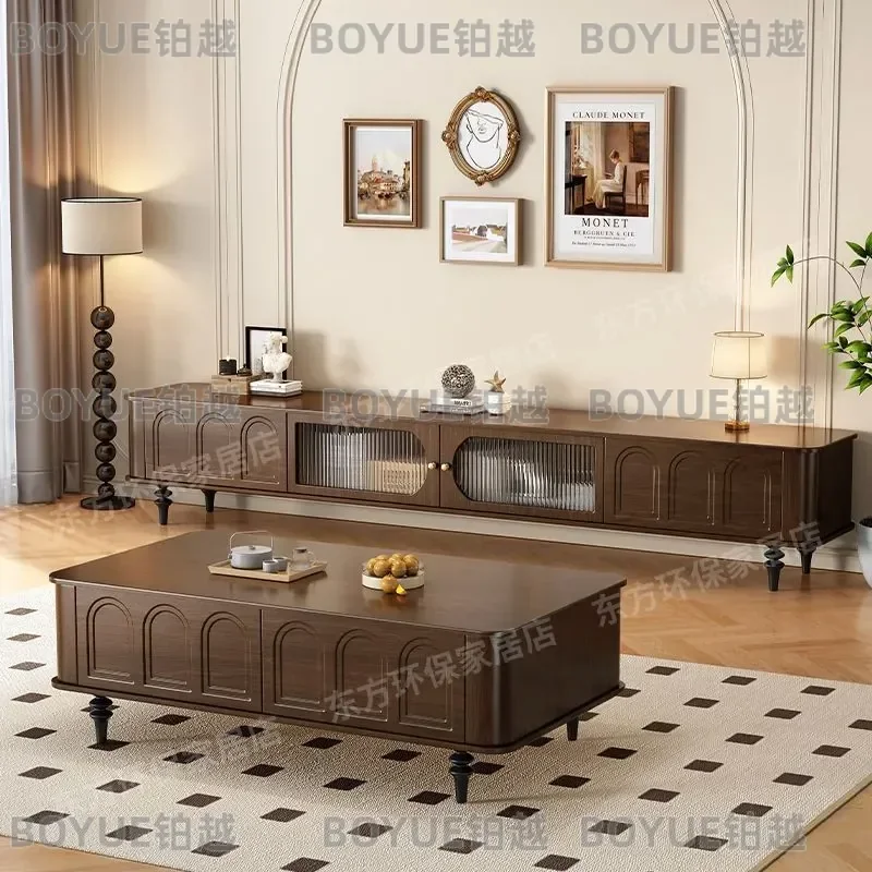 for Medieval TV Cabinet Solid Wood Coffee Table Combo French Simple Floor to Ceiling Rental House with Drawers American