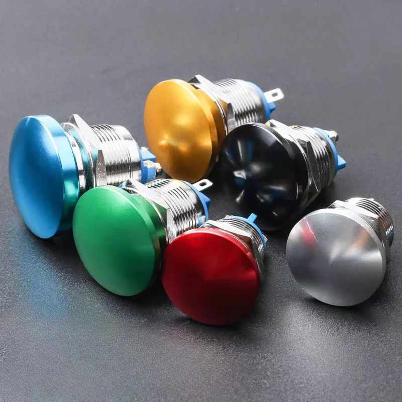 1pcs Mushroom head Self-resetting metal button switch 16/19/22mm screw foot welded foot waterproof switch