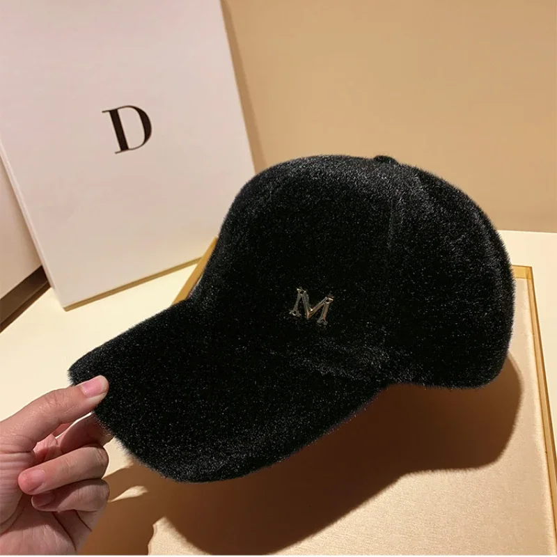 Artificial Mink Fur Baseball Cap Women Velvet Thick Warm Winter Hat Rebound Goros Women Adjustable Casual Caps official website