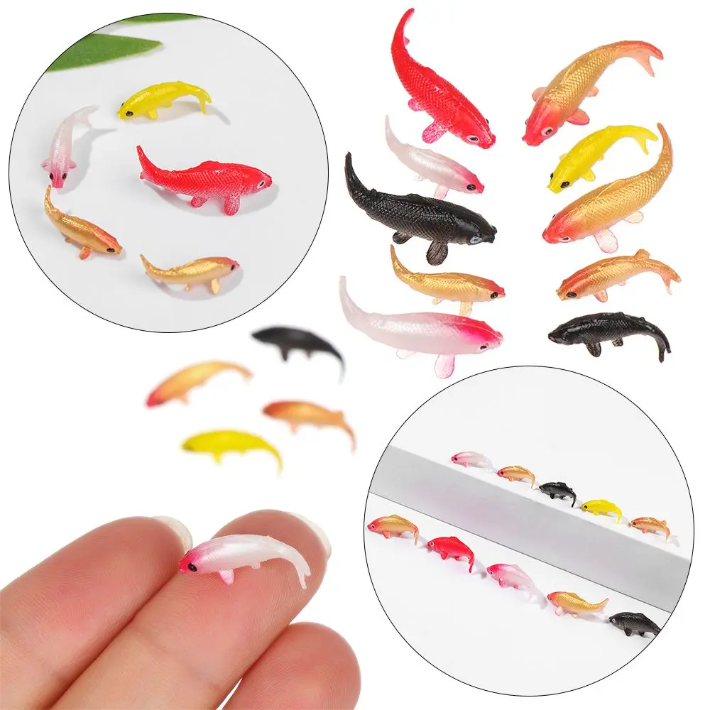 5pcs Doll Accessories DIY Round Square Tank Goldfish Tank Miniature Goldfish Fishing Net Mini Koi Fishing Rod