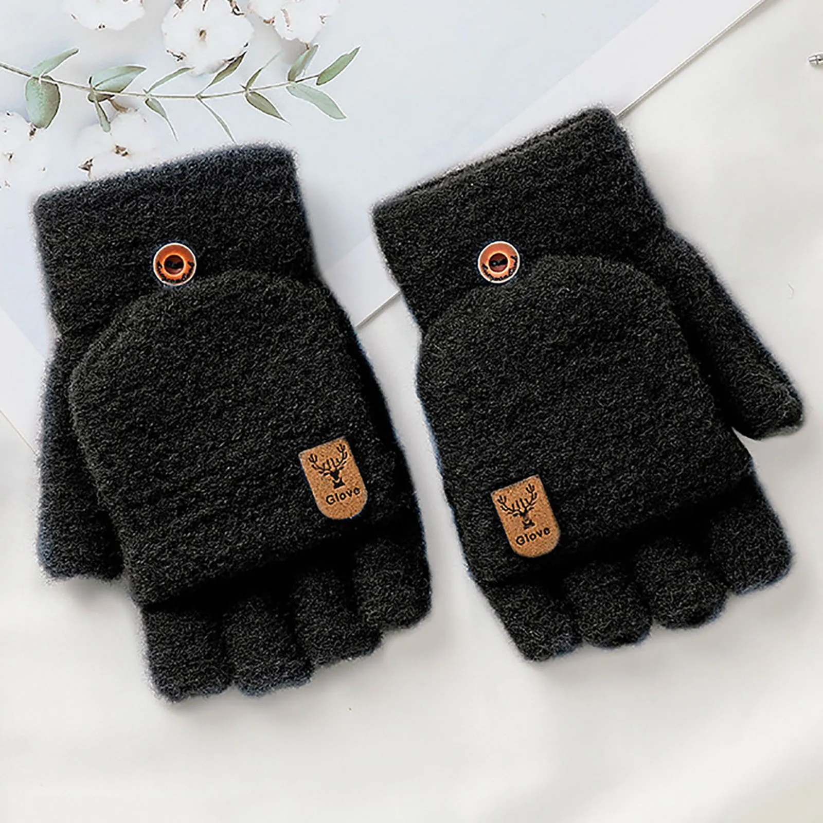 Plush Fingerless Gloves Female Winter Mitten Soft Warm Student Women Flip Glove Outdoor Write Gloves Thickened Cold Protection