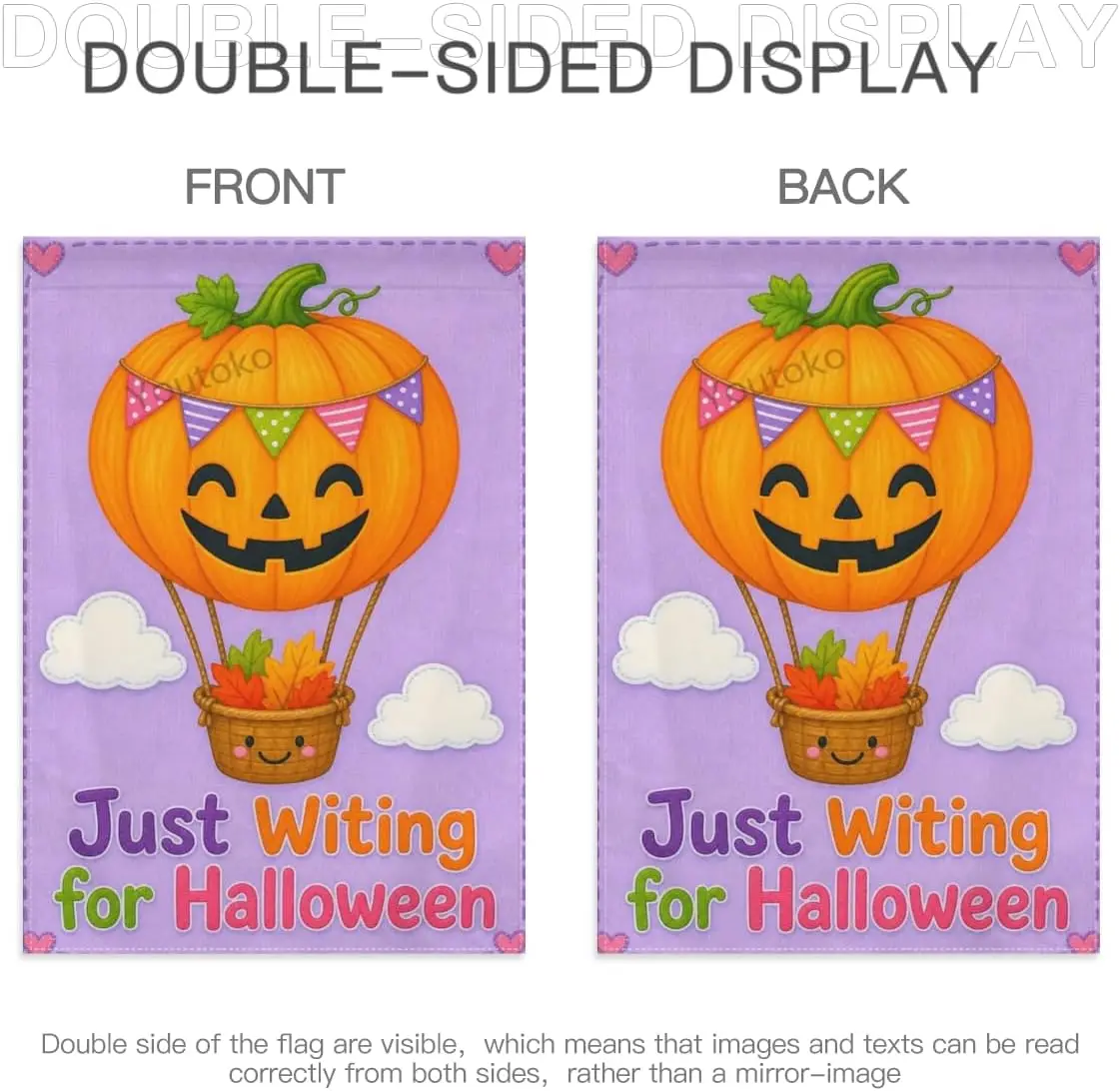 Halloween Balloon Garden Flag Pumpkin Balloon Sky Background Pumpkin Just Waiting for Halloween Text 28x40 Inch Double Sided aaz