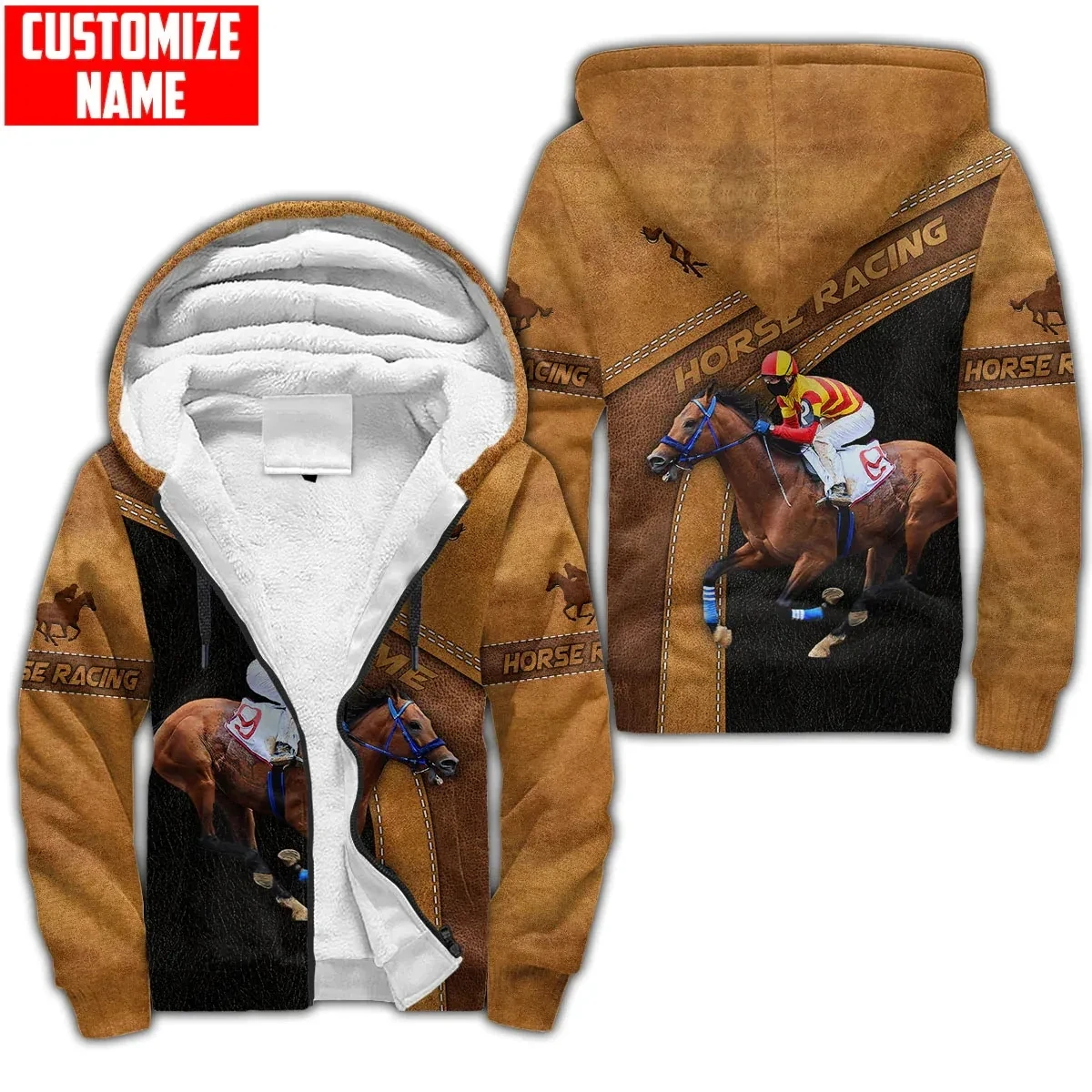 Fashion Men's Hoodie Custom Name Horse Lover 3D Printed Thickened Zipper Hoodie Unisex Winter Casual Hooded Warm Wool Coat