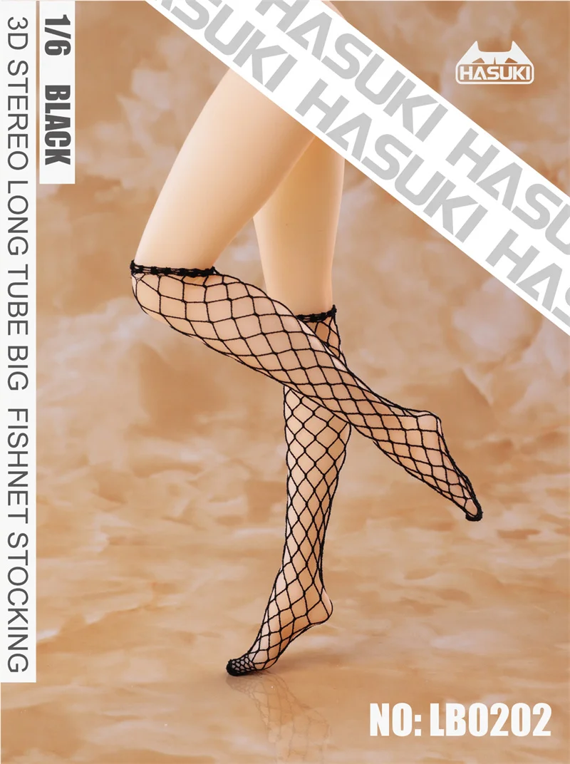 HASUKI 1/6 Scale Female Long Tube Fishnet Stockings Seamless Socks Clothes Accessories Model Fit 12'' Action Figure Body Dolls