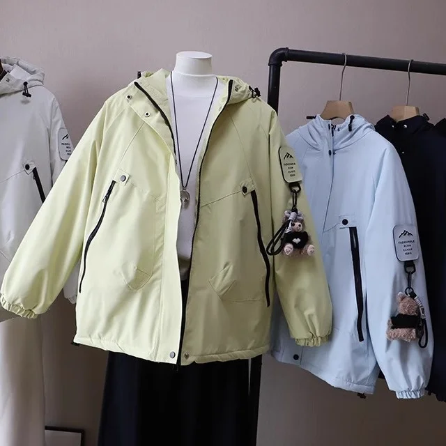 

Спецодежда с подвеской в виде медведя, дэт, женская осенне-зимняя хлопковая вставка, свободный капюшон, толстое пальто, студенческая вязаная модная верхняя одежда