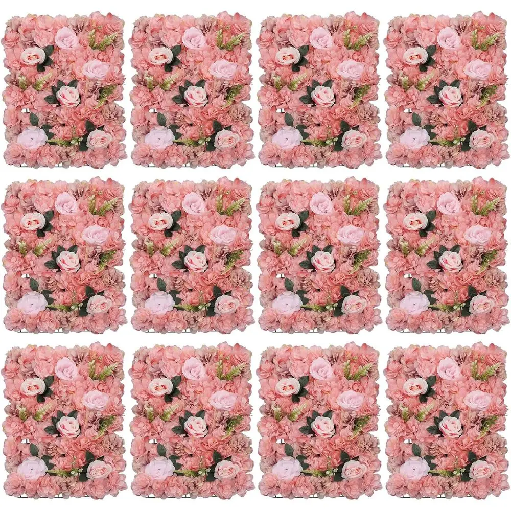 

3D Flower Wall Backdrop, 12Pcs Artificial Silk Rose Floral Decorative Faux Flower Wall Background for Wedding Home Decoration (D