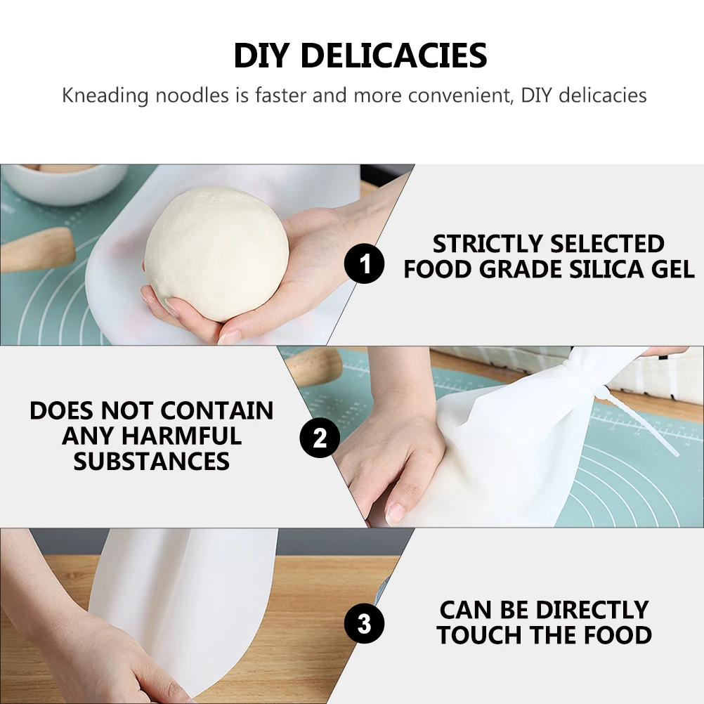 

Silicone Kneading Bag Food Grade Non-Stick Pastry Blender Bag Dough Mixing Tool for Pizza Noodles Making with Cable Tie